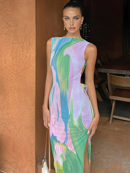 Mouwloze Zomerjurk Maxi met Waterverf Print Elegant - StudioMarella