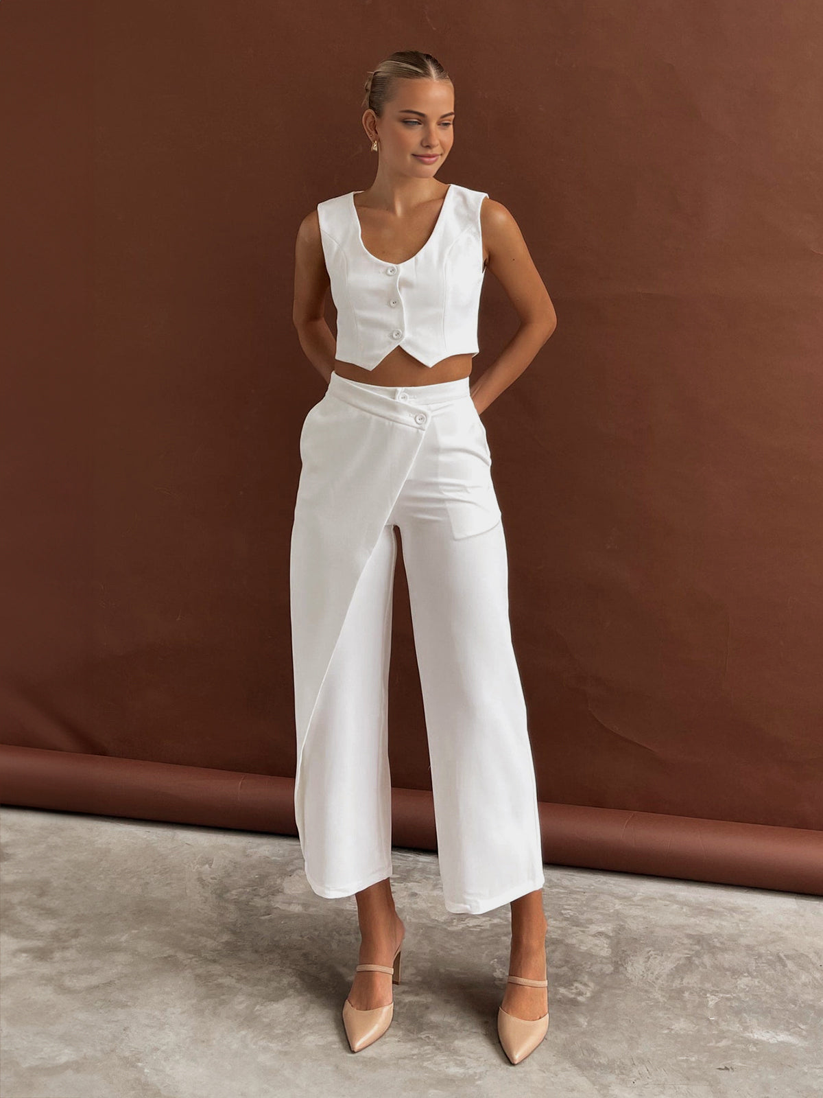 Dames Broek Straight Leg Asymmetrisch Model Stijlvol Driekwart - StudioMarella