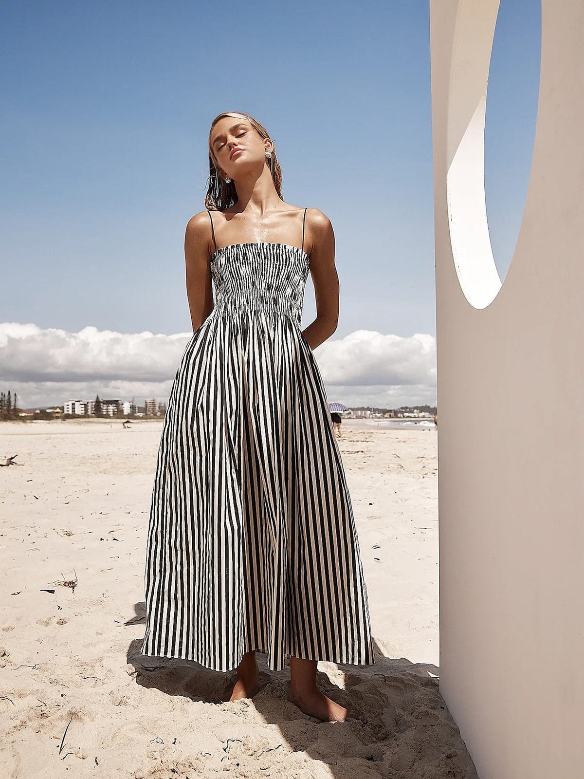 Vrouwen Zomerjurk Strepen Smock Model Elegante Jurk