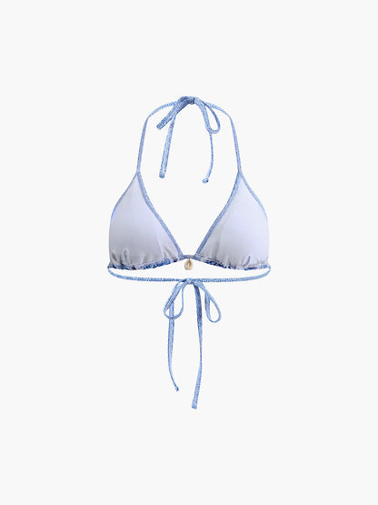 Halter Bikini Set Blauw Gedrukt Stijlvol Strandkleding