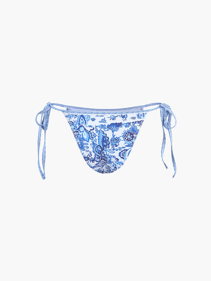 Halter Bikini Set Blauw Gedrukt Stijlvol Strandkleding