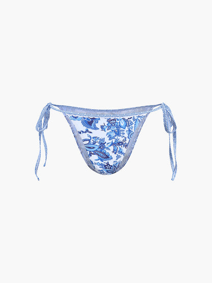 Halter Bikini Set Blauw Gedrukt Stijlvol Strandkleding