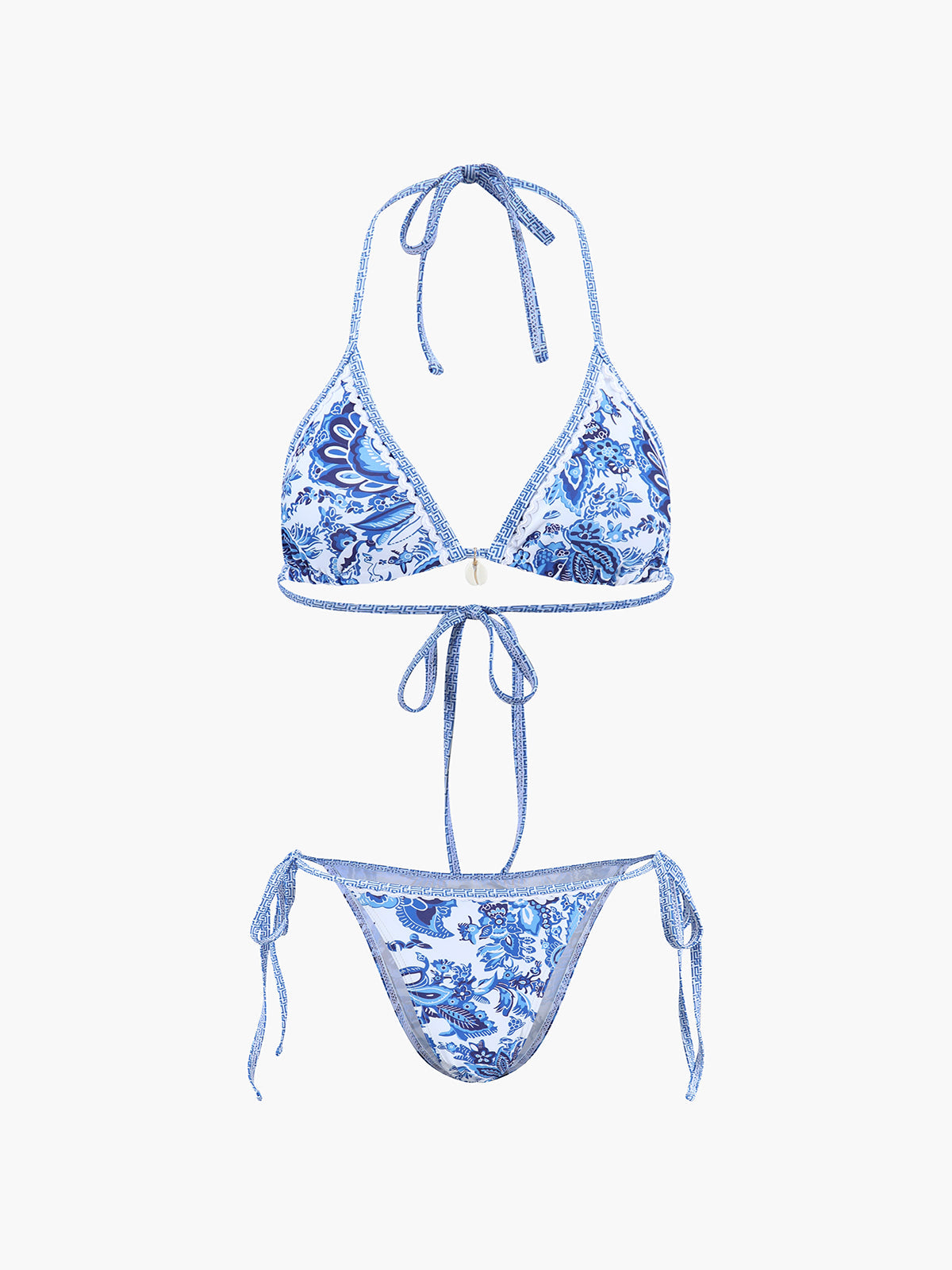 Halter Bikini Set Blauw Gedrukt Stijlvol Strandkleding - StudioMarella