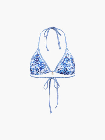 Halter Bikini Set Blauw Gedrukt Stijlvol Strandkleding