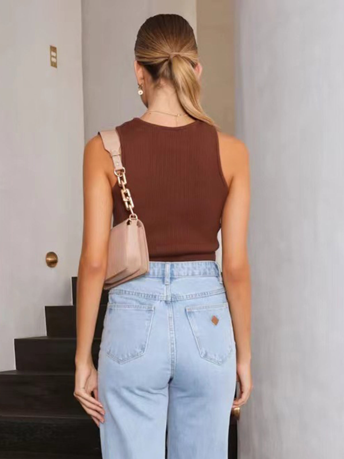 Dame Tanktop Mouwloos Bodycon Ribbreisel