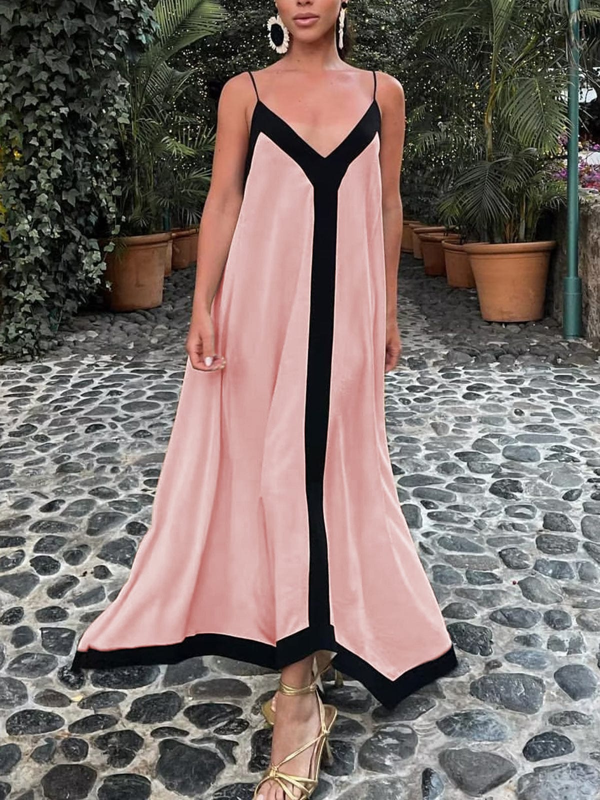 Zomerjurk Maxi V-hals met Contrasterende Bies
