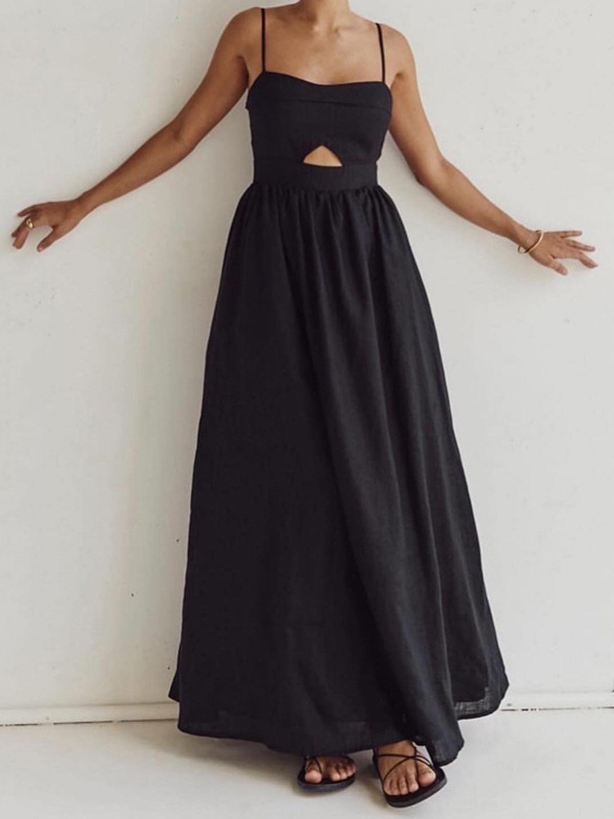 Linnen Maxijurk Zonder Mouwen met Cut-Out Detail en Dunne Bandjes