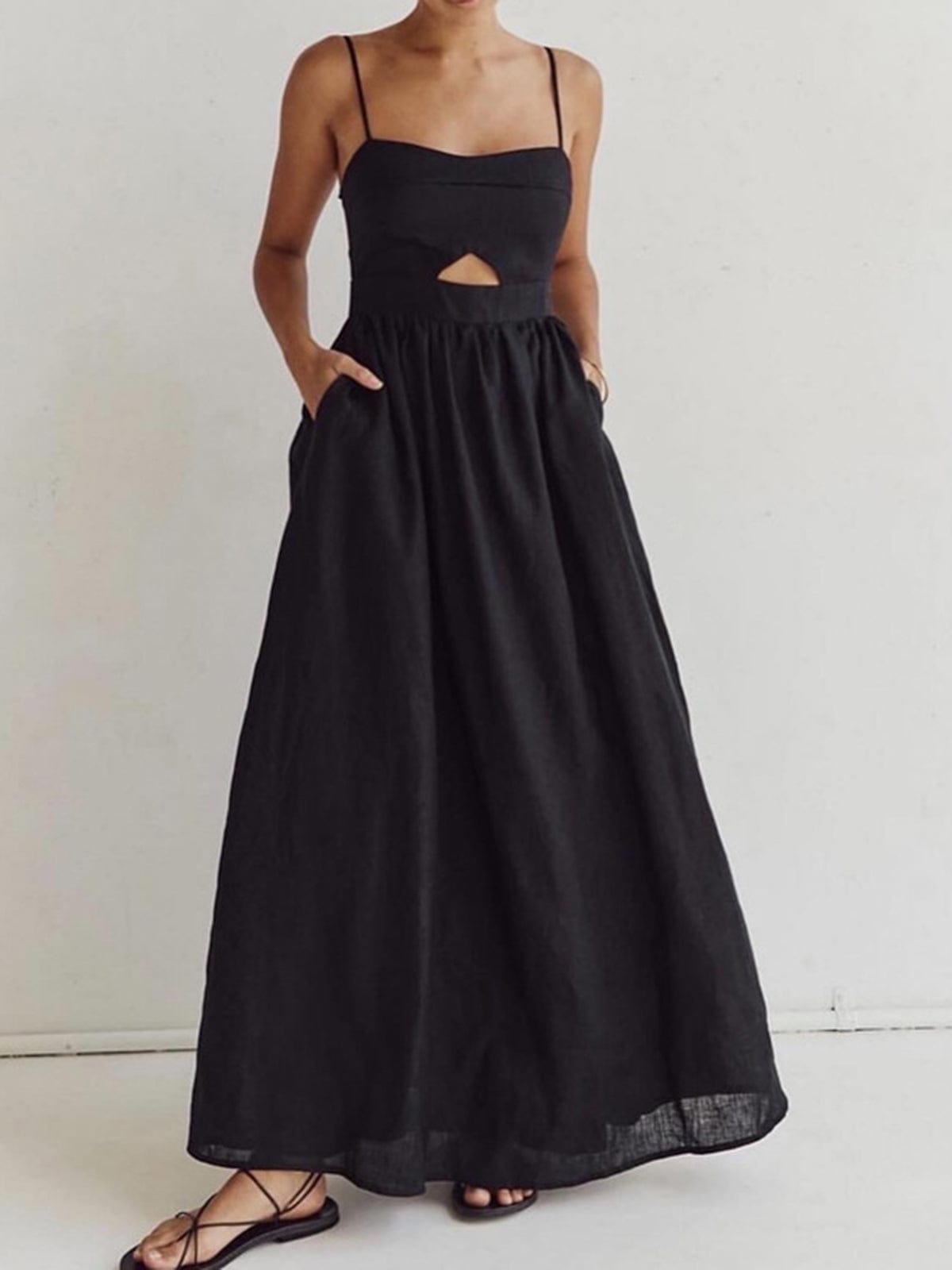 Linnen Maxijurk Zonder Mouwen met Cut-Out Detail en Dunne Bandjes - StudioMarella