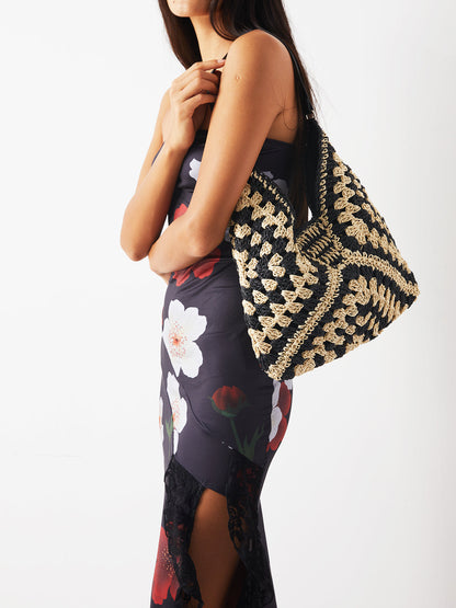 Boho Schoudertas Macramé Gehaakt Stro Vintage Look