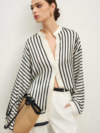 Vrouwelijke Blouse Satijnen Stof Gestreept Elegante Stijl