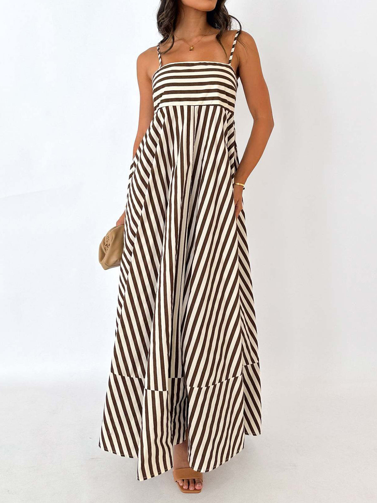 Maxi Jurk Gestreept Plissé Zomerjurk voor Vrouw