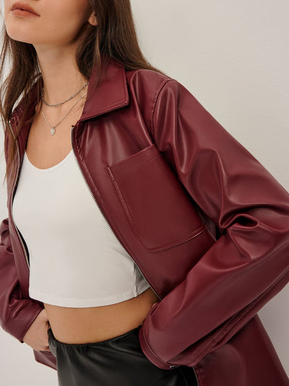 Dames Lederen Jas Bordeaux Rood Laag Model