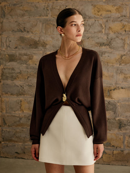 Alyshia Cardigan Effen Kleur Gouden Knopen - StudioMarella