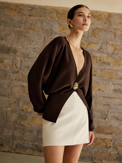 Alyshia Cardigan Effen Kleur Gouden Knopen