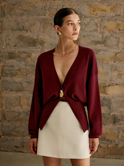 Alyshia Cardigan Effen Kleur Gouden Knopen