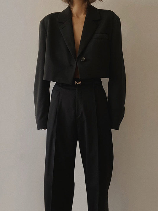 Dames Blazer Zwart Kantoorjasje Kort Modieus Design - StudioMarella