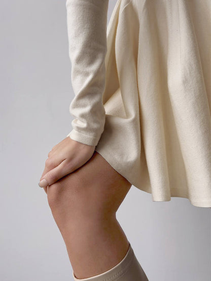 Dames Skaterjurk Lange Mouwen Elegante Crème Jurk