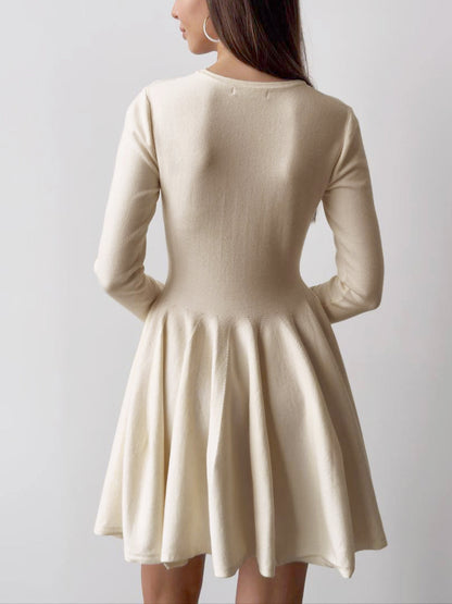 Dames Skaterjurk Lange Mouwen Elegante Crème Jurk