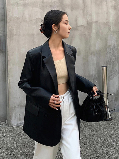 Kunstleder Blazer voor Vrouw met Reverskraag Modern Design - StudioMarella