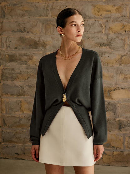 Alyshia Cardigan Effen Kleur Gouden Knopen