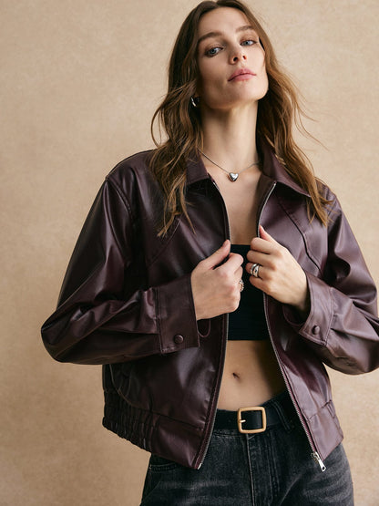 Korte Leren Jas voor Vrouw Modern en Elegant
