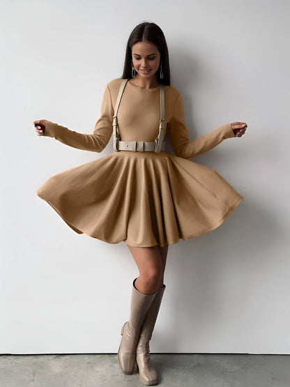 Dames Skaterjurk Lange Mouwen Elegante Crème Jurk