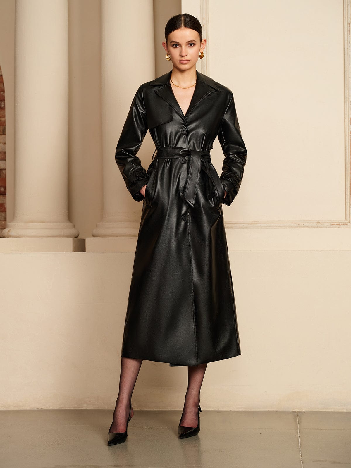 Dames Leren Trenchcoat Klassiek Elegant Design
