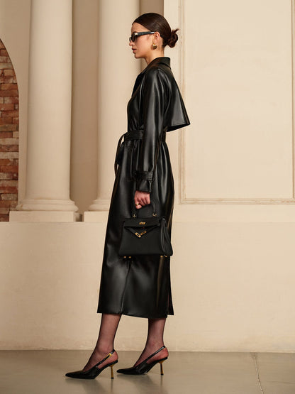 Dames Leren Trenchcoat Klassiek Elegant Design