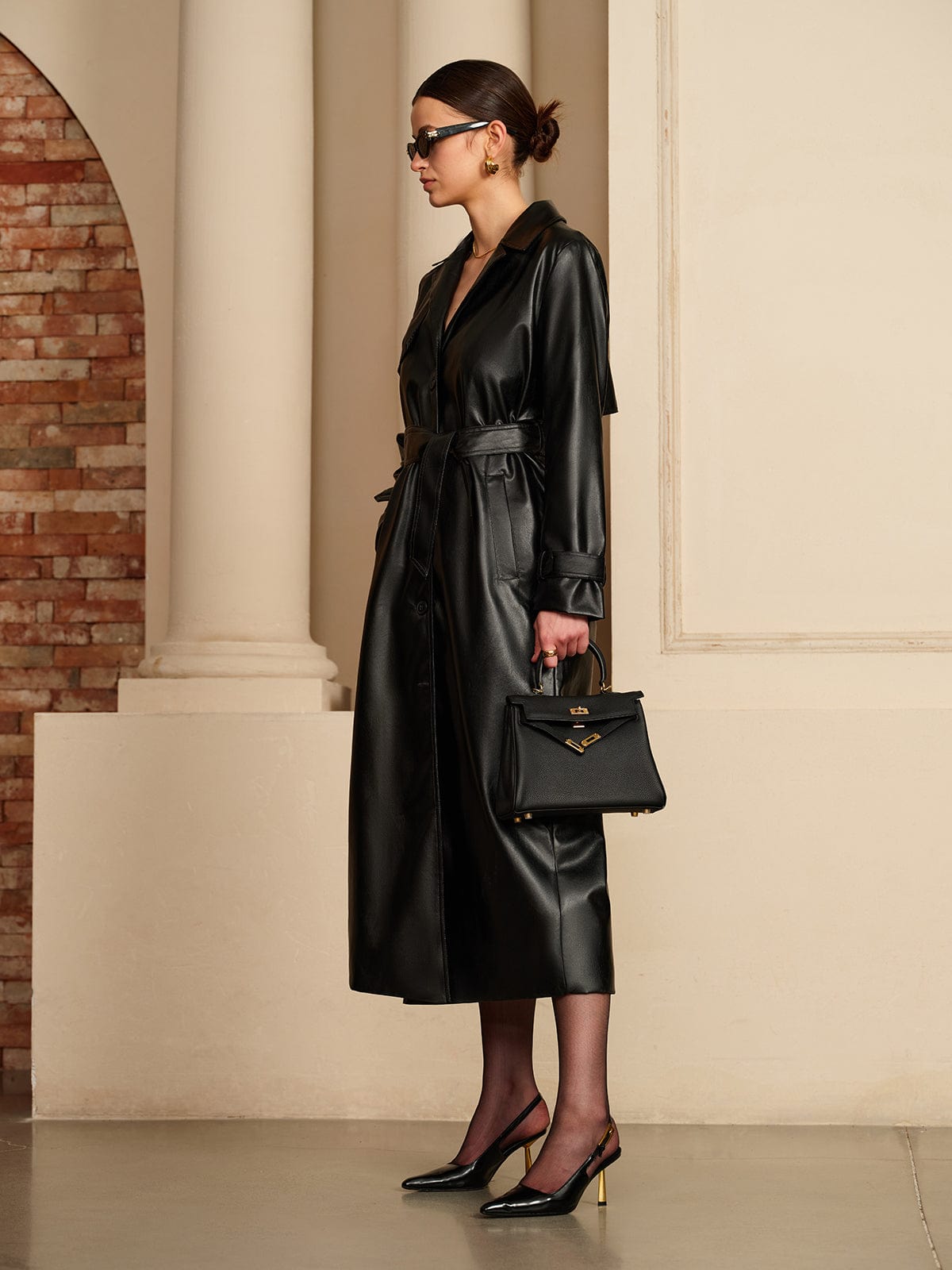 Dames Leren Trenchcoat Klassiek Elegant Design