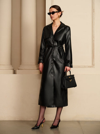 Dames Leren Trenchcoat Klassiek Elegant Design - StudioMarella