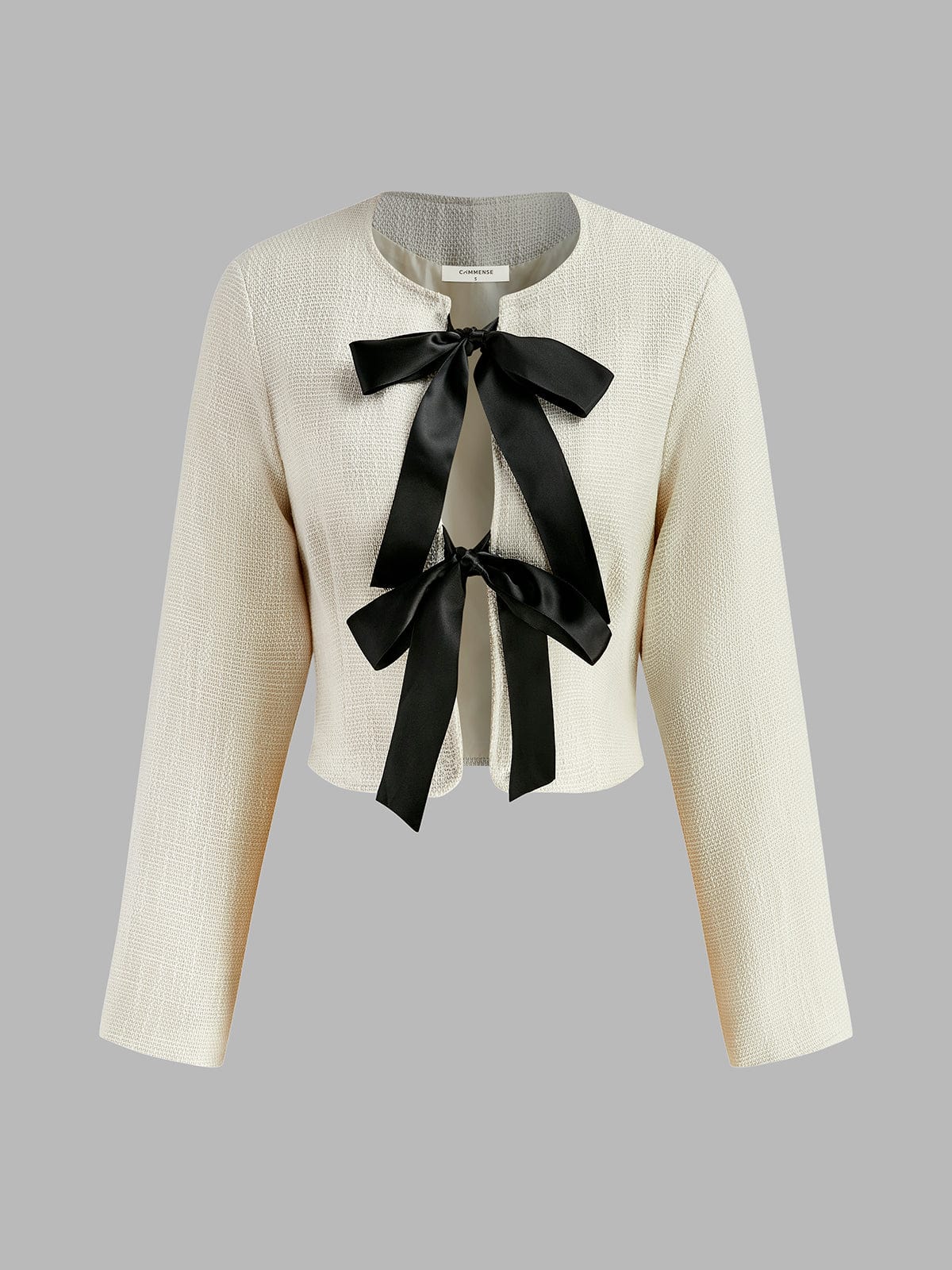 Witte Blazer voor Dames van Tweed met Satijnen Accenten - StudioMarella