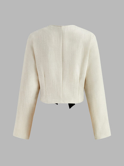 Witte Blazer voor Dames van Tweed met Satijnen Accenten