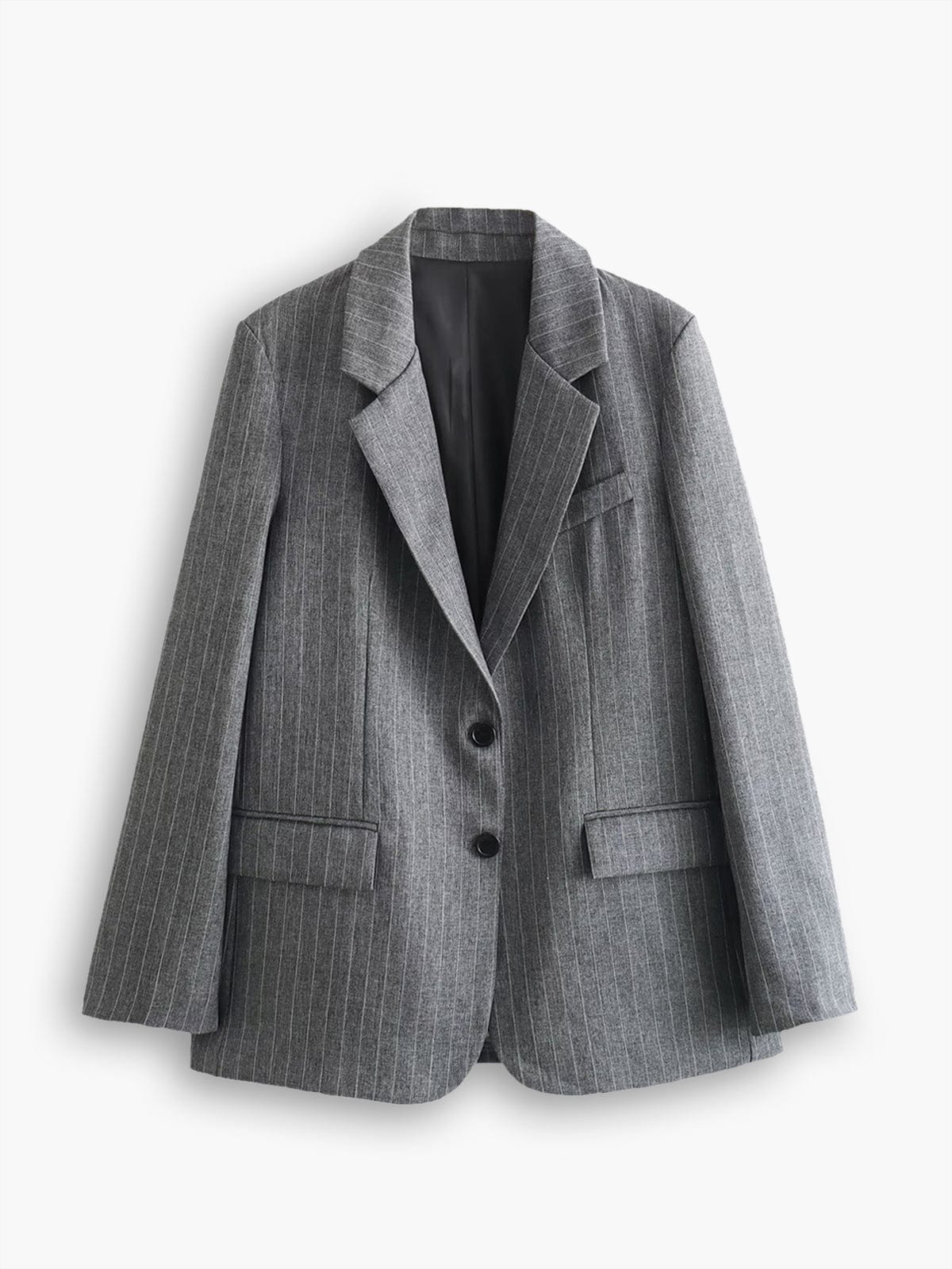 Dames Blazer Grijze Pinstripe Klassieke Oversized Twee Knopen - StudioMarella