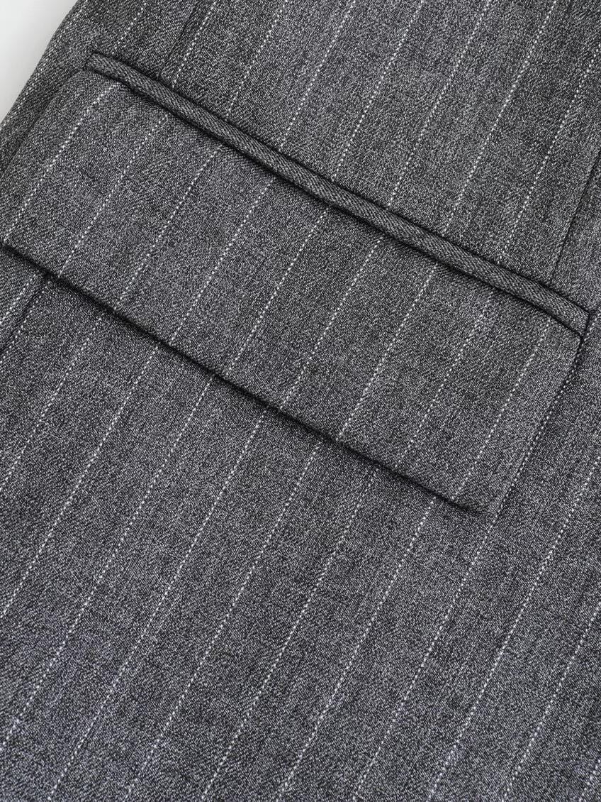 Dames Blazer Grijze Pinstripe Klassieke Oversized Twee Knopen