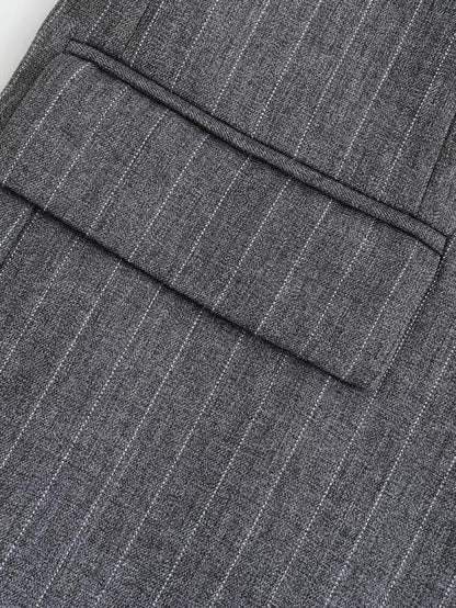 Dames Blazer Grijze Pinstripe Klassieke Oversized Twee Knopen