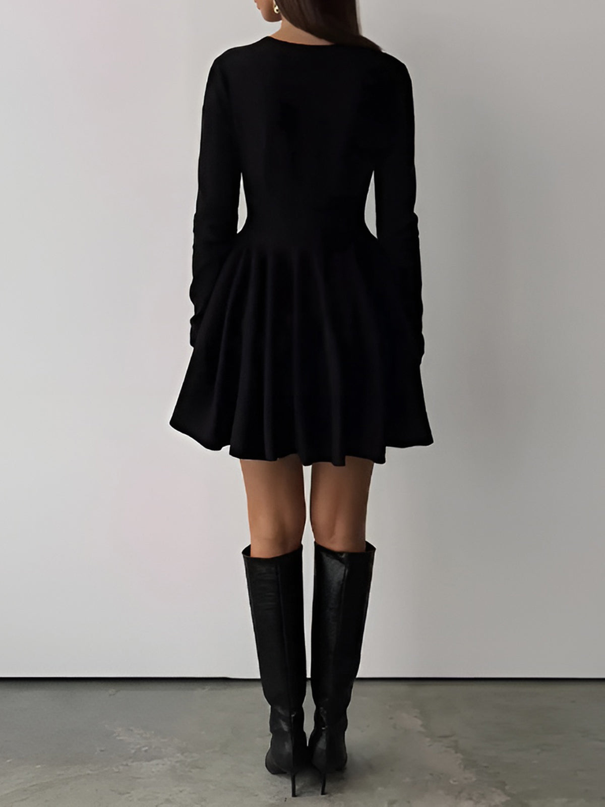 Dames Skaterjurk Lange Mouwen Elegante Crème Jurk