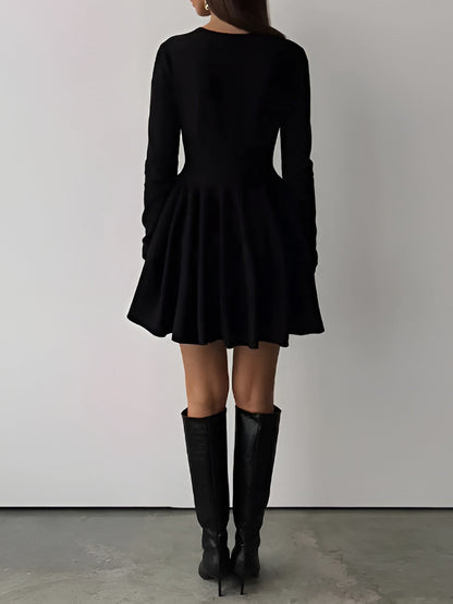 Dames Skaterjurk Lange Mouwen Elegante Crème Jurk
