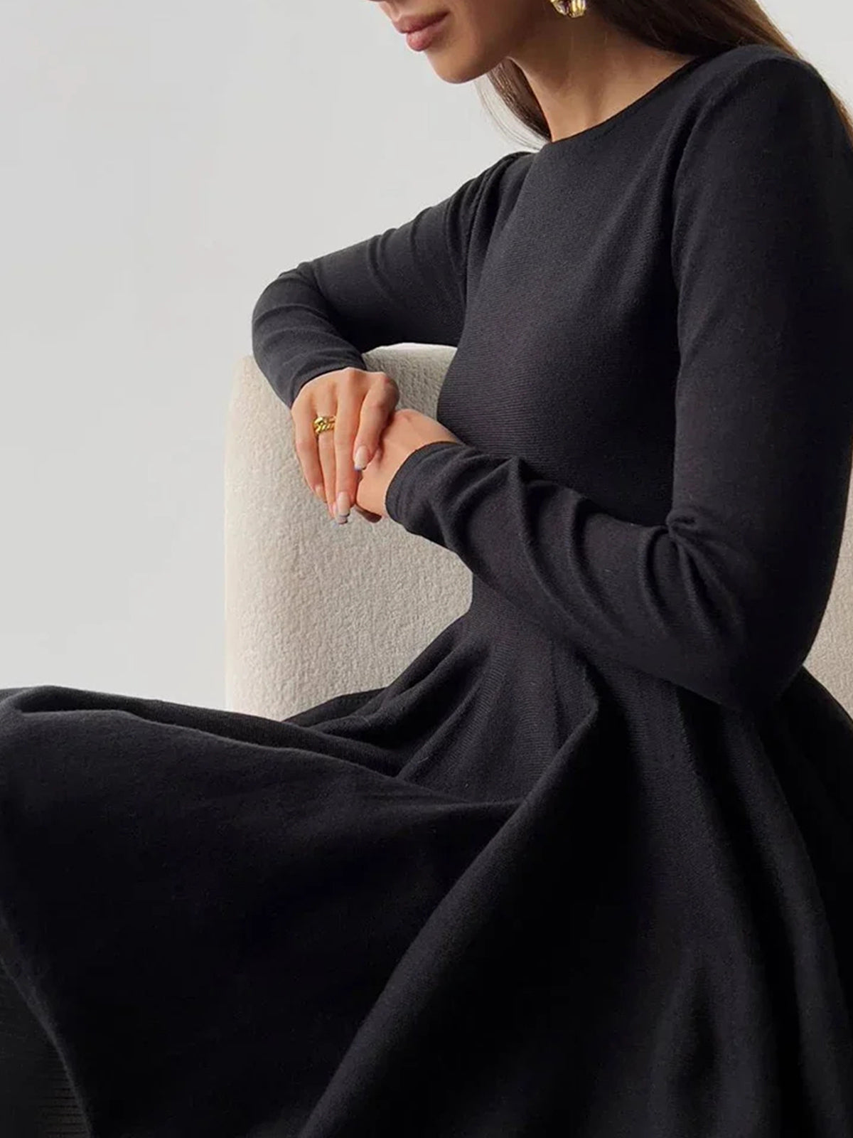 Dames Skaterjurk Lange Mouwen Elegante Crème Jurk