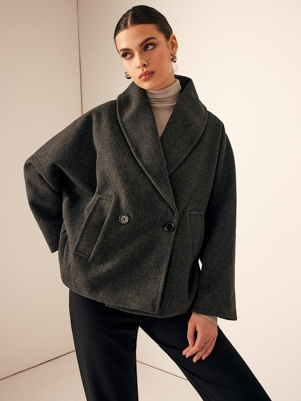Korte Herfstjas met Zakken - Warme Tweed Jas voor Vrouw