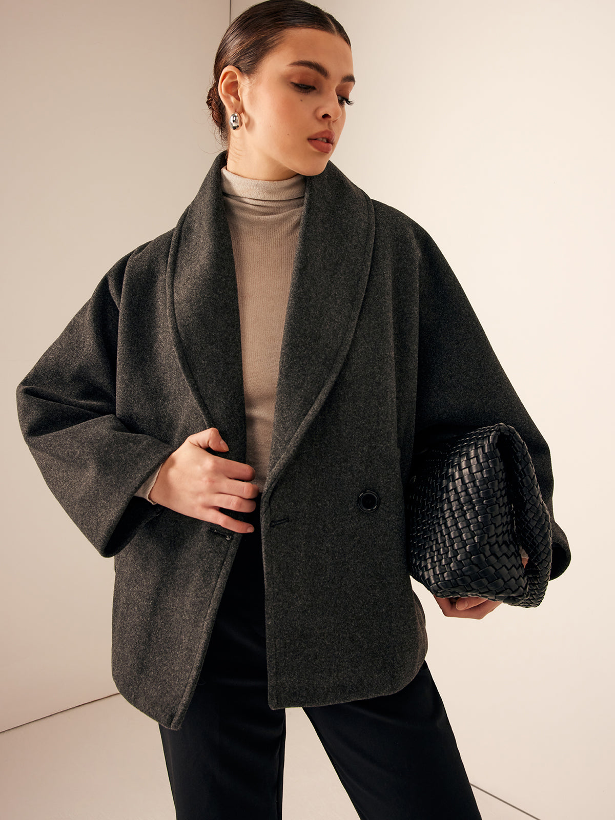 Korte Herfstjas met Zakken - Warme Tweed Jas voor Vrouw
