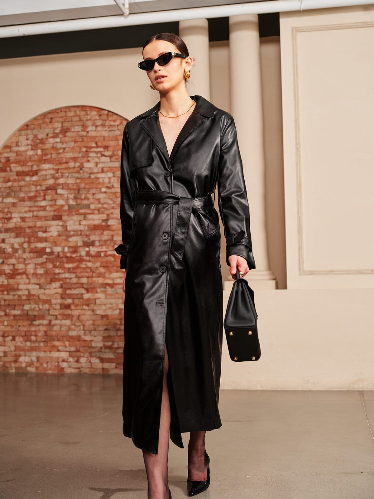 Dames Leren Trenchcoat Klassiek Elegant Design