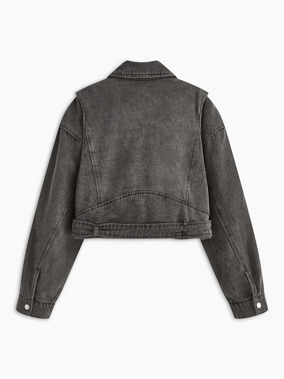 Vrouwen Bikerjack Denim Zwart Leerlook