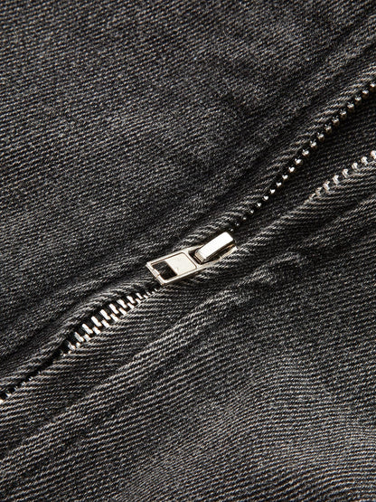 Vrouwen Bikerjack Denim Zwart Leerlook