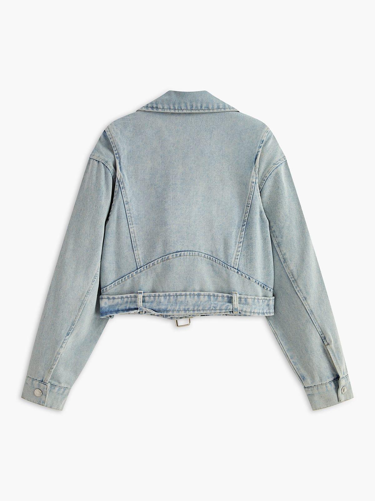 Korte Leren Bikerjas voor Dames Cropped Denim Look