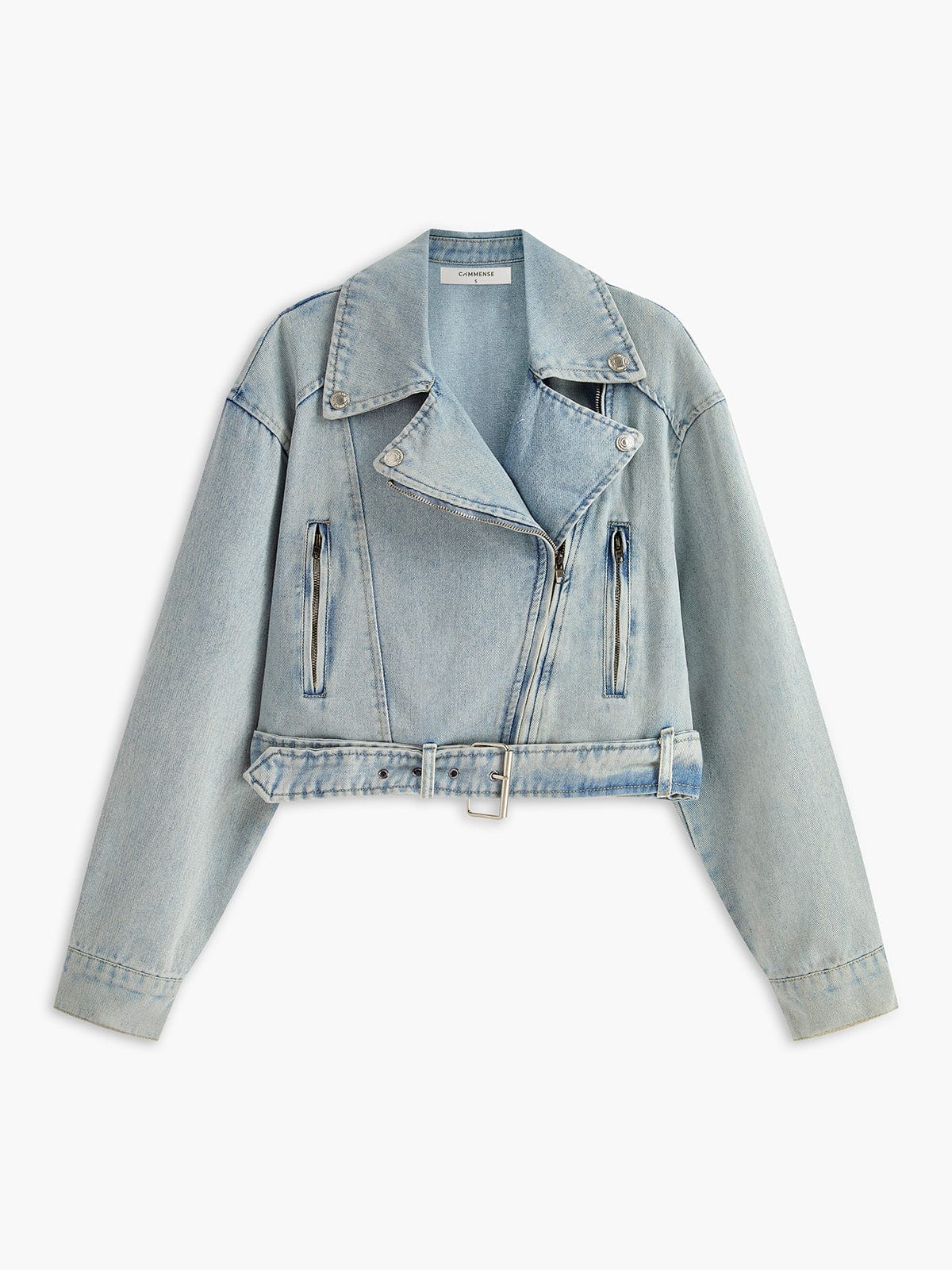 Korte Leren Bikerjas voor Dames Cropped Denim Look - StudioMarella