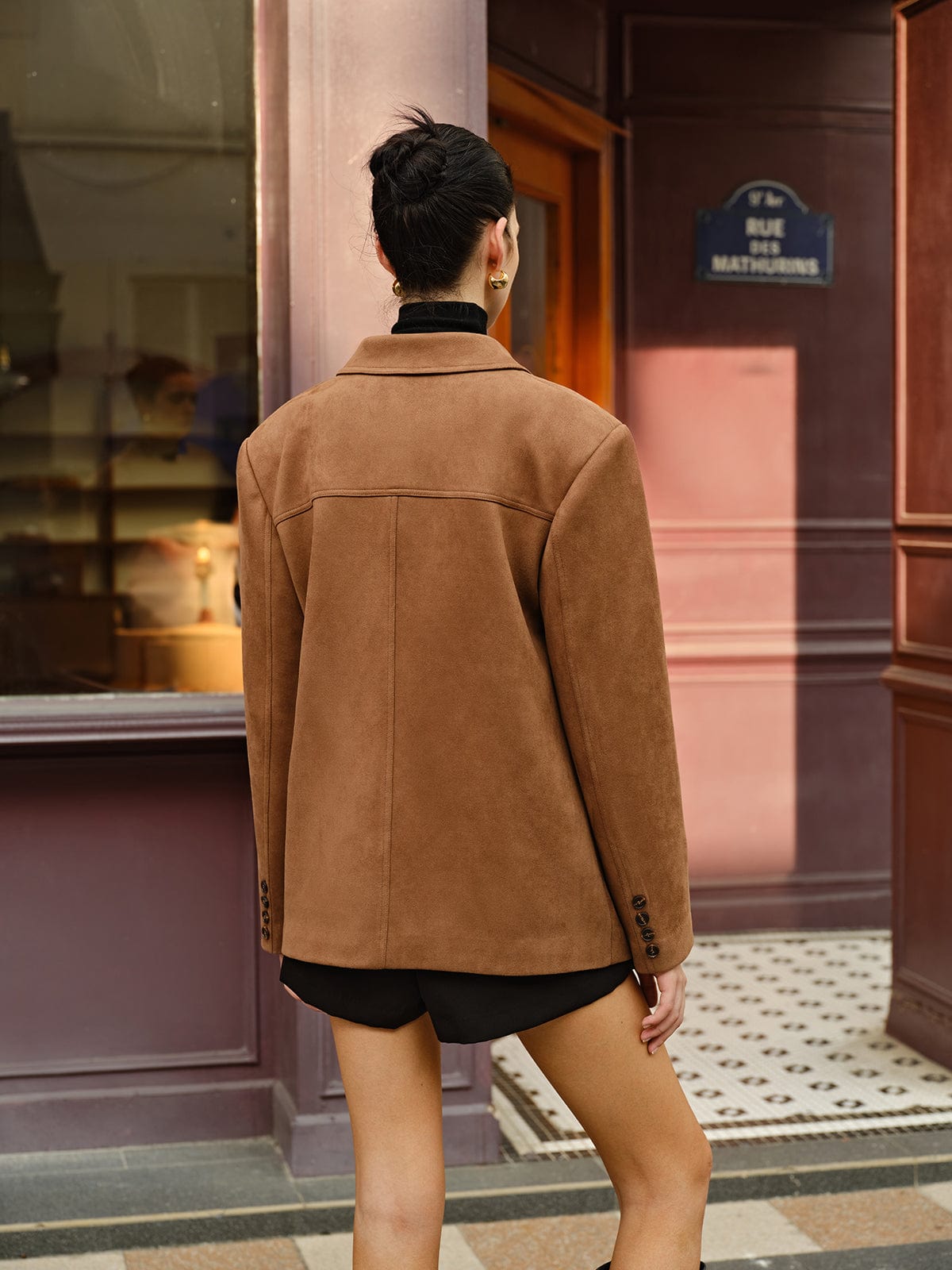 Bruine Suède Blazer Vrouw Casual Chic Stijl