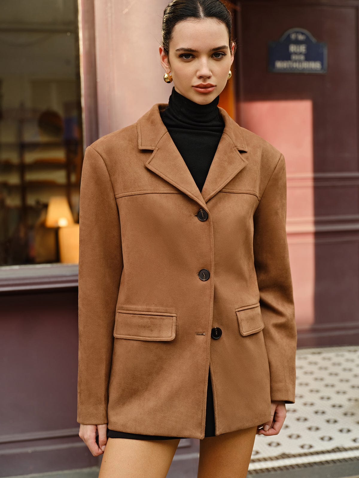 Bruine Suède Blazer Vrouw Casual Chic Stijl