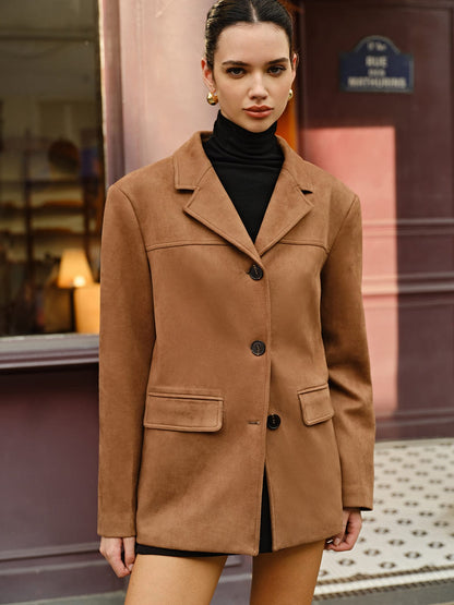 Bruine Suède Blazer Vrouw Casual Chic Stijl