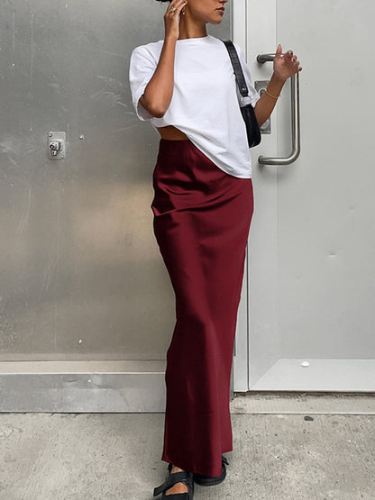 Satijnen Maxi Rok Dames Elegant Lang