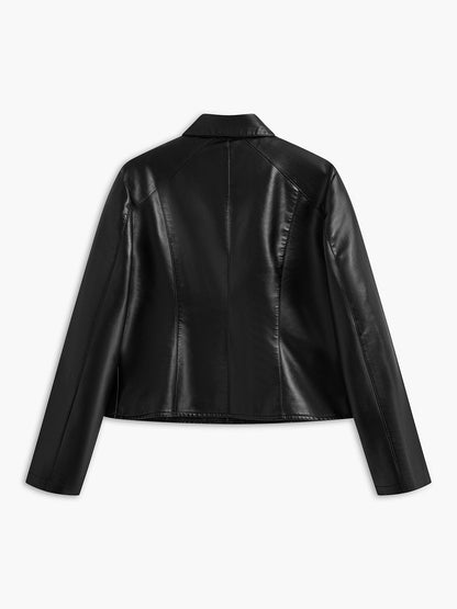 Kunstlederen Jas voor Vrouw Zwart met Stiksels